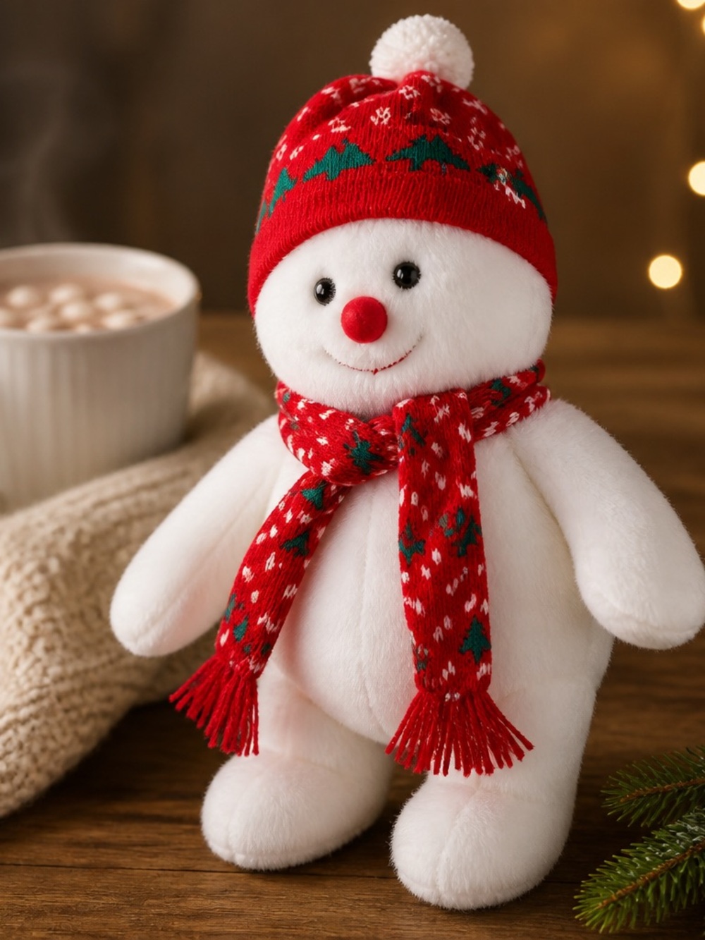 Ty White Snowman Plush with Red Hat & Scarf